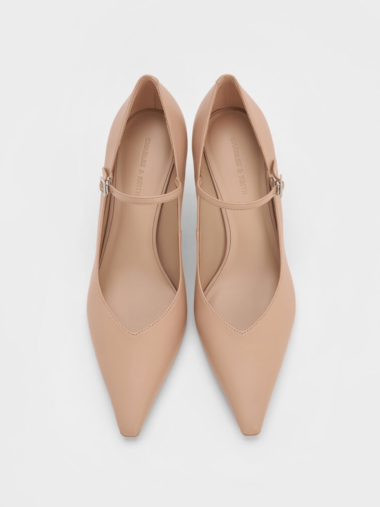 حذاء كعب ماري جين بكعب رفيع ومقدمة مدببة, لون البشرة الطبيعي, hi-res