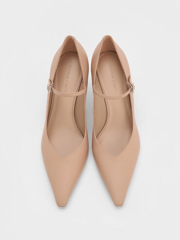 حذاء كعب ماري جين بكعب رفيع ومقدمة مدببة, لون البشرة الطبيعي, hi-res