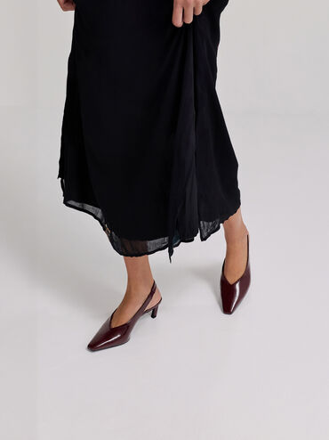 كعب جلد صناعي بحزام خلفي ومقدمة مربعة مدببة, برغندي, hi-res