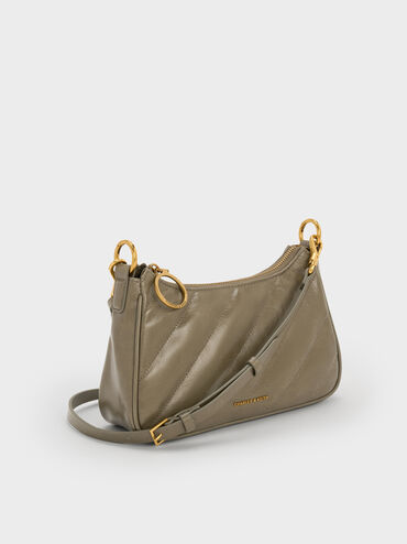 Philomena Crinkle-Effect Chain-Strap Crossbody Bag, Deep Olive, hi-res