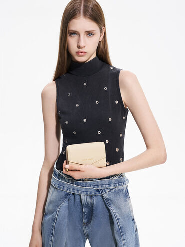 Stitch Trim Envelope Wallet, Beige, hi-res