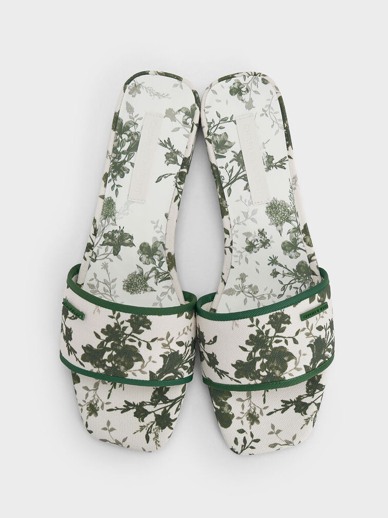 صندل سلايد بطبعة زهور, أخضر, hi-res