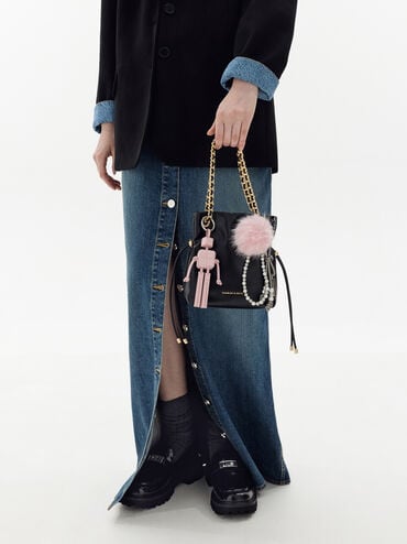 تعليقة شنطة إيفيت روبوت بنقشة منسوجة, زهري فاتح, hi-res