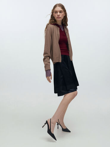 Brantley Bow Slingback Pumps, Black Textured, hi-res