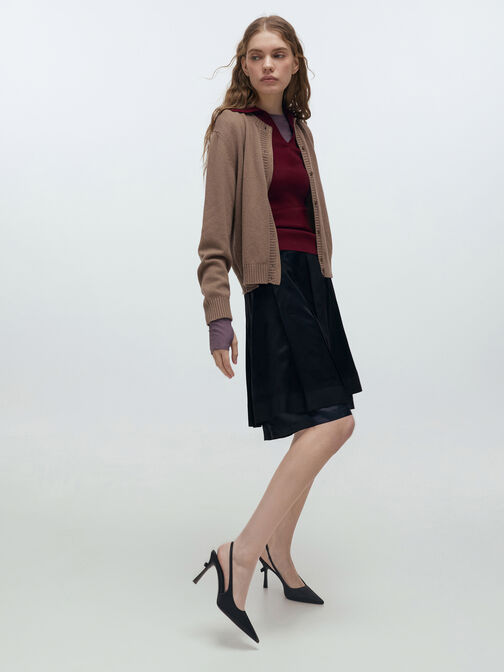 Brantley Bow Slingback Pumps, Black Textured, hi-res