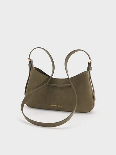 Mila Recycled Suede Shoulder Bag, Deep Olive, hi-res