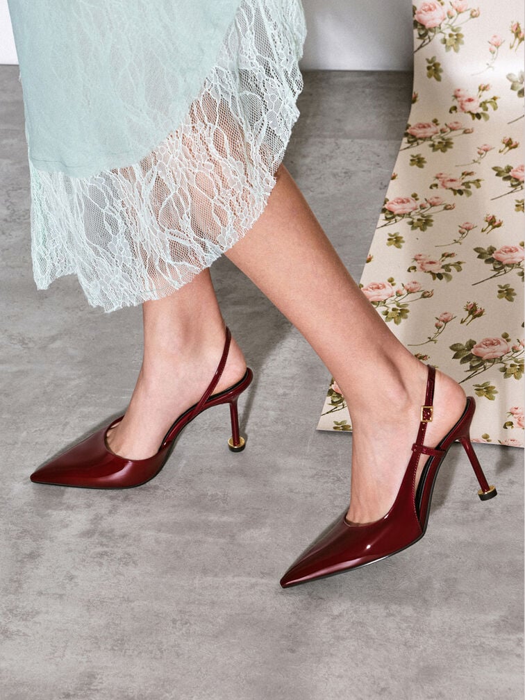 حذاء بامبس وين لامع سليجنباك بكعب منحوت ومقدمة مدببة, أحمر, hi-res