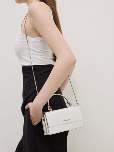 Kristine Metallic Sculptural-Handle Long Wallet, Silver, hi-res