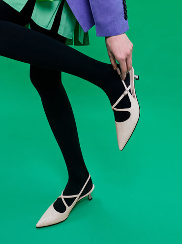 Pauline Patent Crossover Kitten Heels, Chalk, hi-res