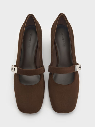 حذاء ماري جين لاندو شمواه صناعي بمشبك, بني محبّب غامق, hi-res