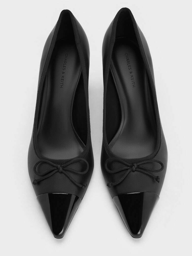 أحذية بكعب أنيق ومقدمة مدببة مزيّنة بفيونكة, أسود, hi-res