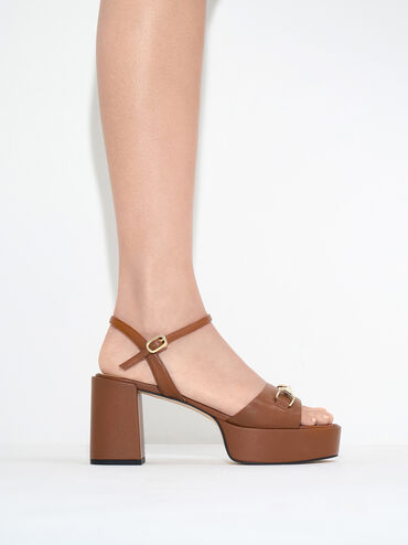 Leslie Metallic Accent Platform Slingback Sandals, Cognac, hi-res