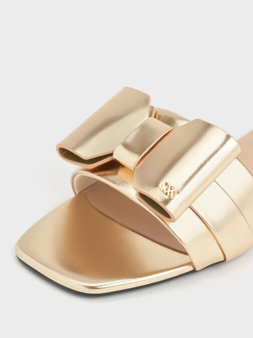 Lu Metallic Leather Bow Slide Sandals, Gold, hi-res