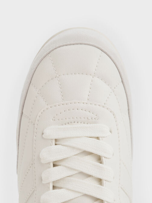 Faux Suede Two-Tone Low-Top Sneakers, White, hi-res