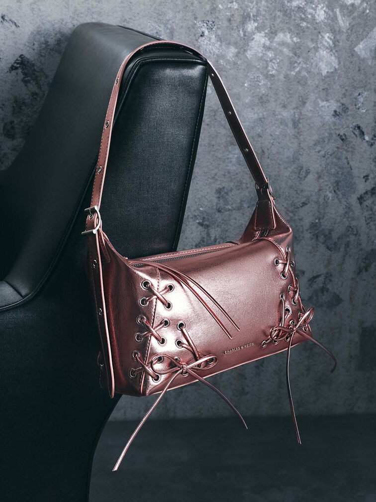 Xylia Metallic Grommet Lace-Up Shoulder Bag, Aura Pink, hi-res