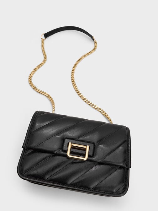 Neva Panelled Chain-Strap Crossbody Bag, Black, hi-res