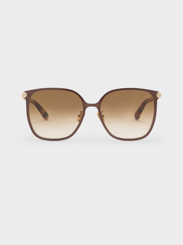 Ophelia Metallic-Accent Square Sunglasses, Brown, hi-res