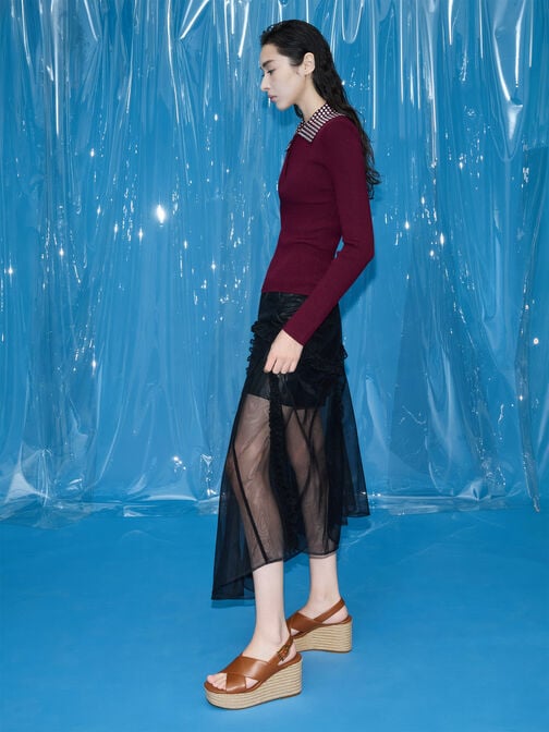 Crossover Espadrille Wedges, Brown, hi-res