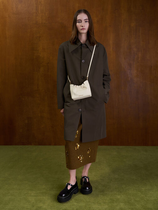 Brigette Ruched Chain-Handle Shoulder Bag, Cream, hi-res