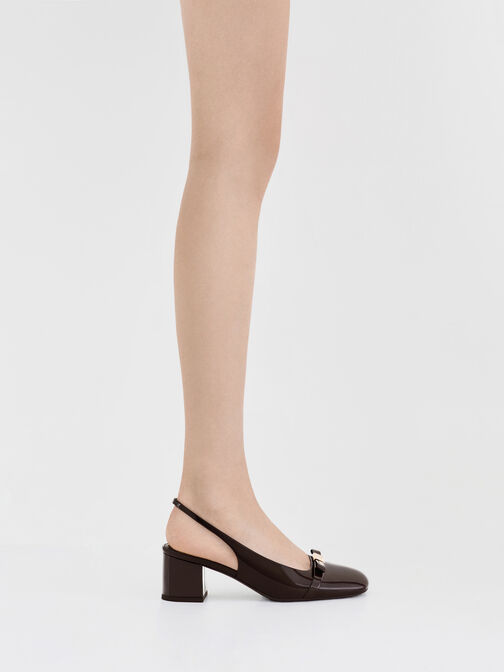 Dorian Patent Bow Block-Heel Slingback Pumps, Dark Brown, hi-res