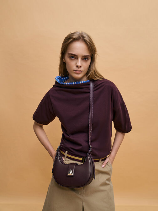 حقيبة كتف ترايس بحزام معدني, برقوقي أنيق, hi-res