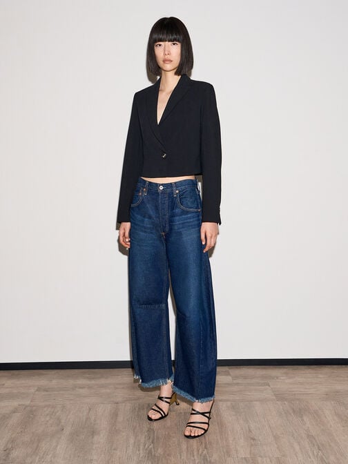 Strappy Sculptural-Heel Mules, Black, hi-res