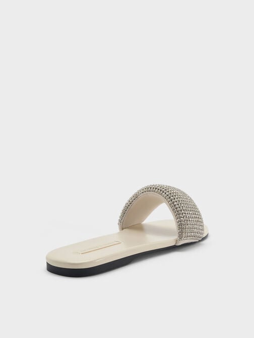 Faux Suede Crystal-Embellished Slide Sandals, Chalk, hi-res