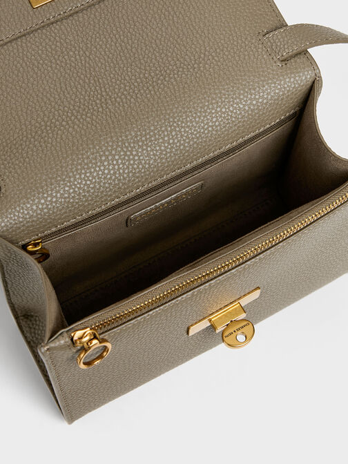 Chance Recycled Leather Turn-Lock Crossbody Bag, Deep Olive, hi-res