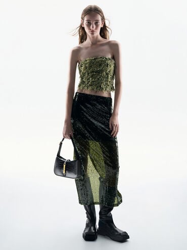 Cesia Croc-Effect Metallic-Accent Shoulder Bag, Black, hi-res