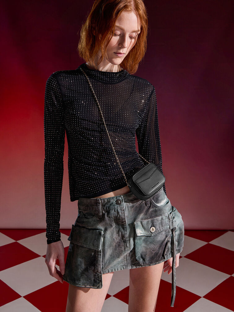 حقيبة ميني أروين بتصميم مبطن, أسود, hi-res