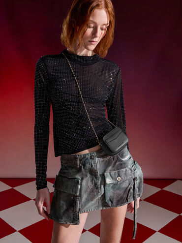 حقيبة ميني أروين بتصميم مبطن, أسود, hi-res