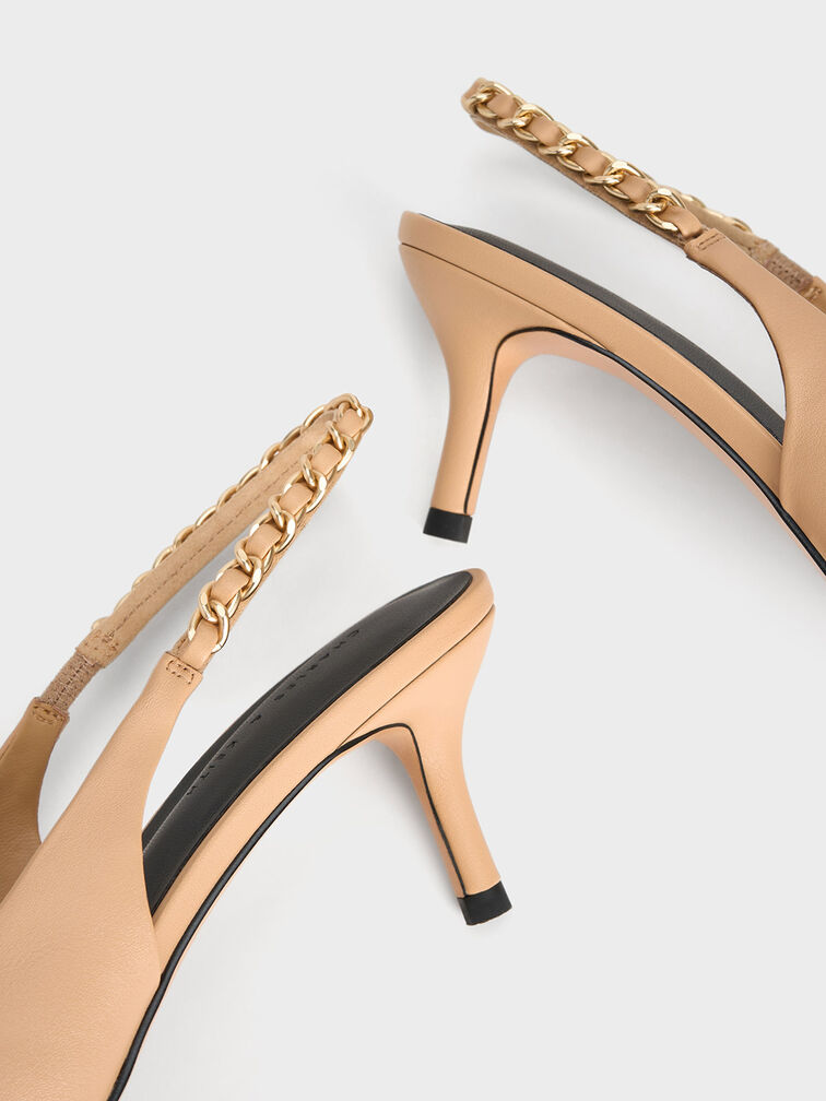Braided-Chain Slingback Pumps, Beige, hi-res