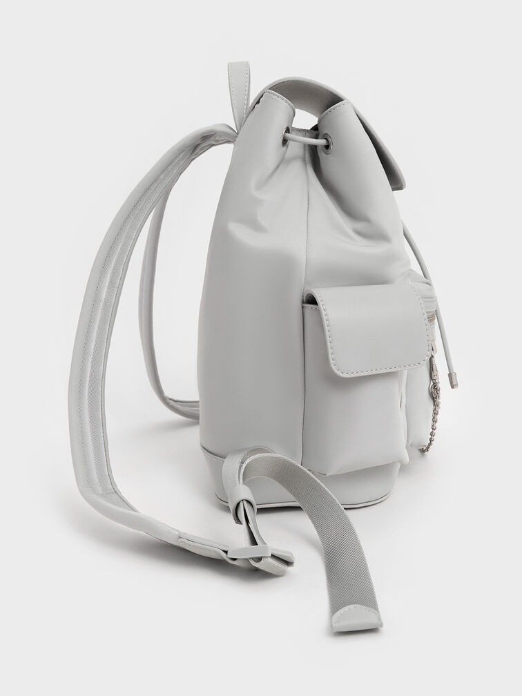 Nylon Puffy Chain-Link Backpack, Light Grey, hi-res