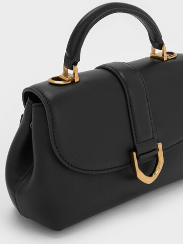 Gabine Leather Top Handle Bag, Black, hi-res