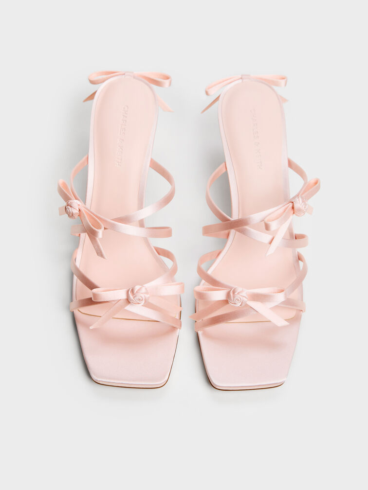 Kelis Rose-Bow Strappy Heeled Mules, Light Pink, hi-res