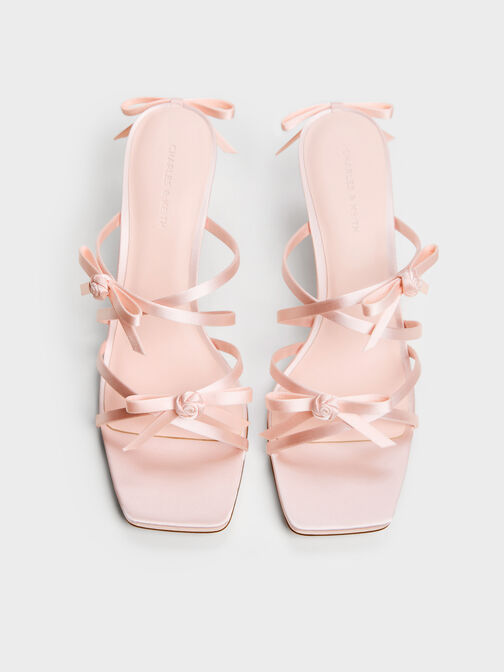 Kelis Rose-Bow Strappy Heeled Mules, Light Pink, hi-res