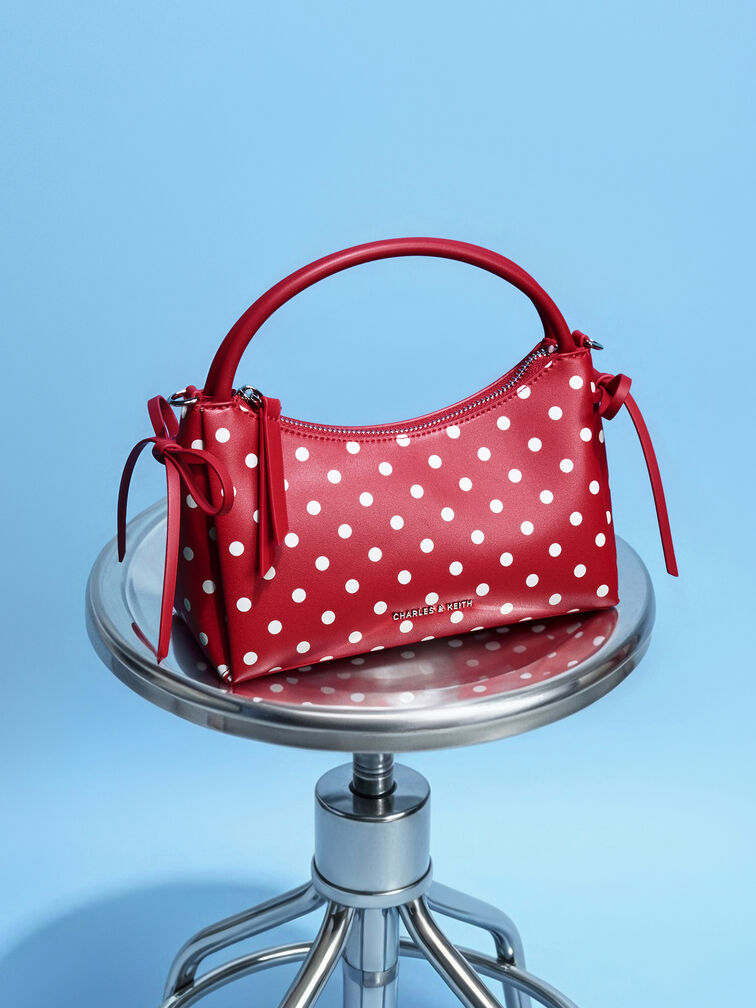 Hazel Polka-Dot Bow Top Handle Bag, Equestrian Red, hi-res