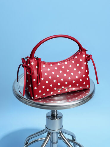 Hazel Polka-Dot Bow Top Handle Bag, Equestrian Red, hi-res