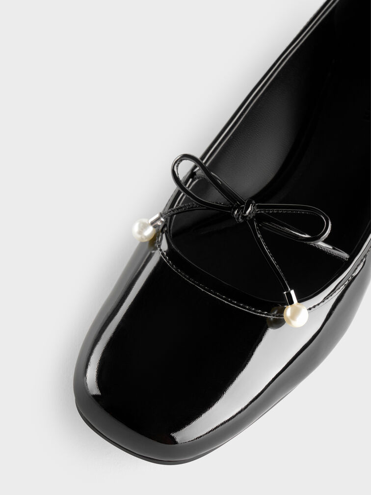 Barbara Patent Pearl-Bow Ballet Pumps, Black Patent, hi-res