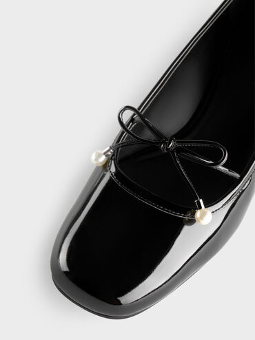 Barbara Patent Pearl-Bow Ballet Pumps, Black Patent, hi-res