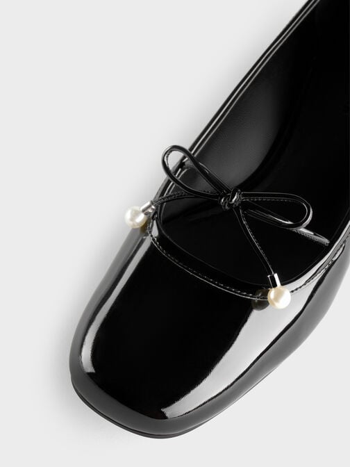 Barbara Patent Pearl-Embellished Bow Ballet Pumps, Black Patent, hi-res