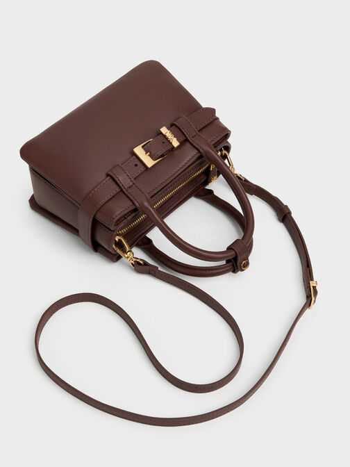 Jody Leather Belted Tote Bag, Brown, hi-res