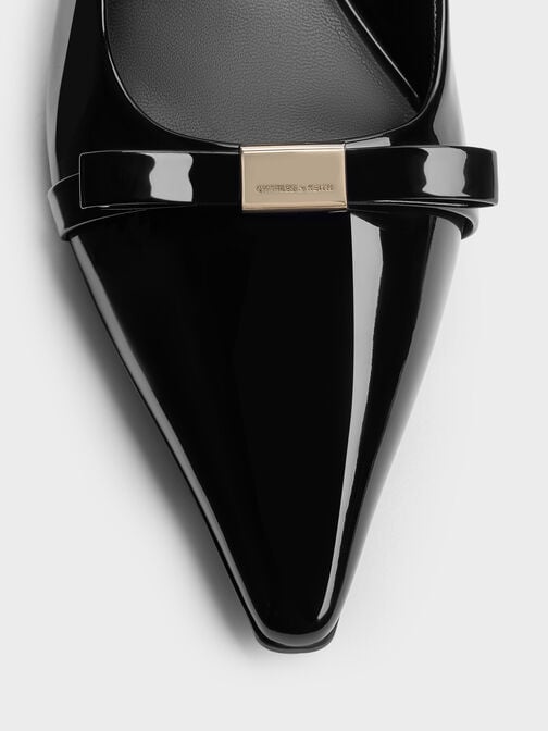 حذاء دوريان بكعب رفيع  بفيونكة ومقدمة مدببة من الجلد اللامع, أسود براق, hi-res