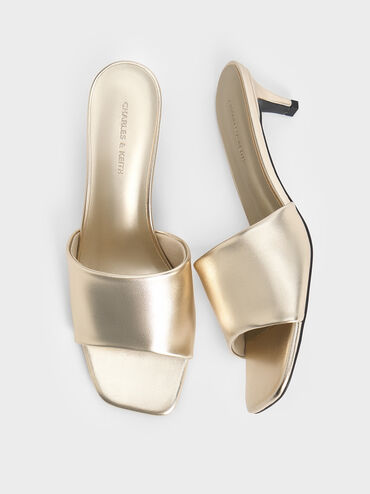 Metallic Square-Toe Kitten-Heel Mules, Light Gold, hi-res