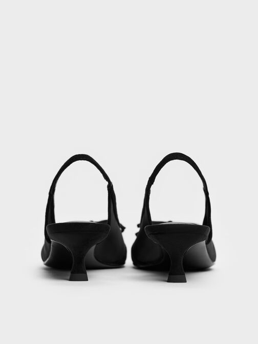 كعب عالي موليجان بفيونكة وسير خلفي من القماش الشبكي, أسود خشن, hi-res