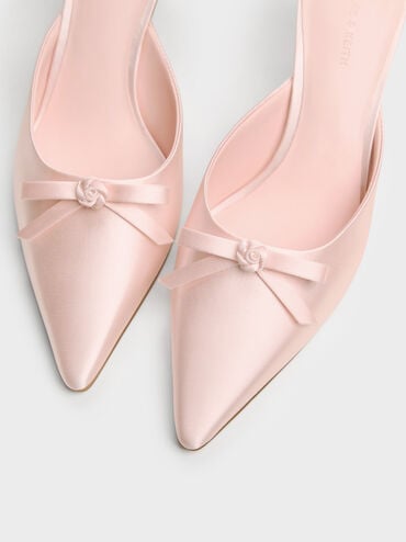 Rose-Bow Pointed Heeled Mules, Light Pink, hi-res