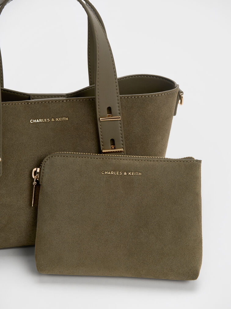 Mini Shania Recycled Suede Double-Handle Tote Bag, Deep Olive, hi-res