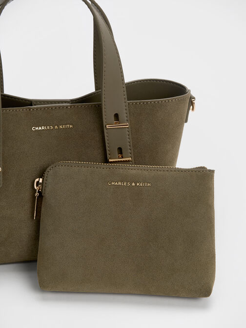 Mini Shania Recycled Suede Double-Handle Tote Bag, Deep Olive, hi-res