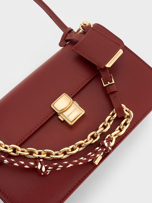 حقيبة كتف من سلسلة حبل أسيلين, برغندي, hi-res