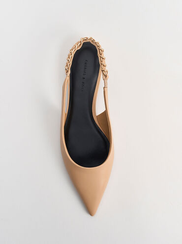 Braided-Chain Slingback Pumps, Beige, hi-res